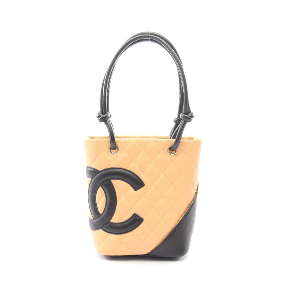 Chanel Cambon Tote Bag Leather Beige Black